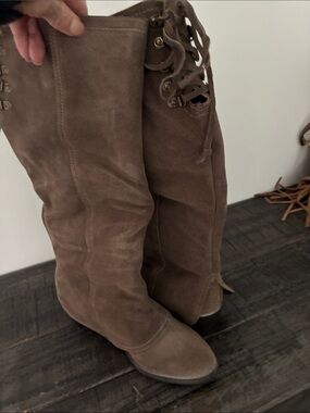 Over-The-Knee Lace-Up Suede Boots in Brown